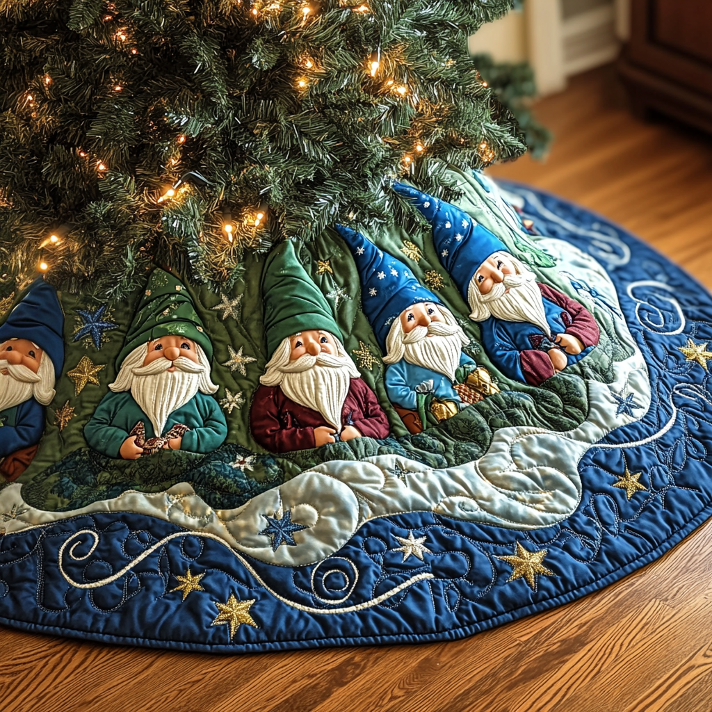 Gnome Magic Quilted Christmas Tree Skirt Perfect Holiday Gift for Home Decor Lovers