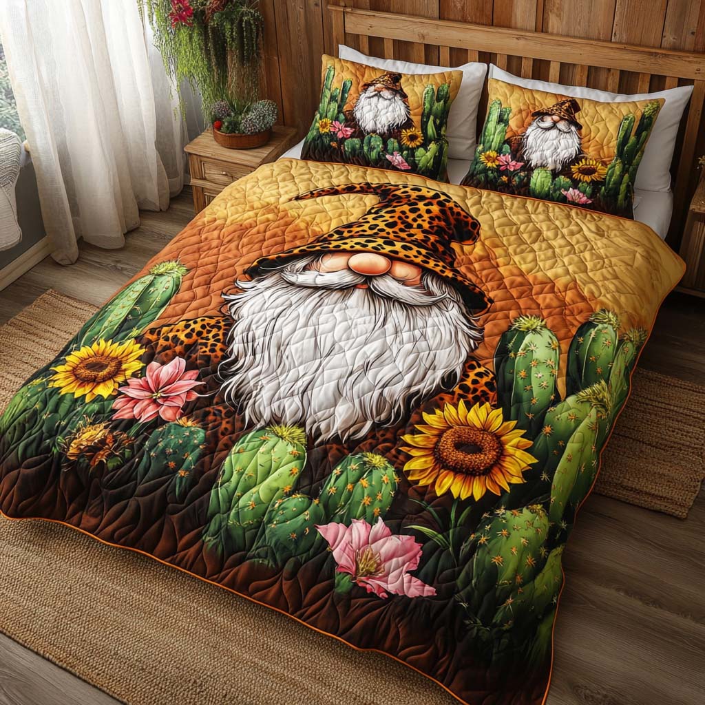 Gnome Meadow Joy Quilted Bedding Set Bed Decorations Best Gnome Gifts