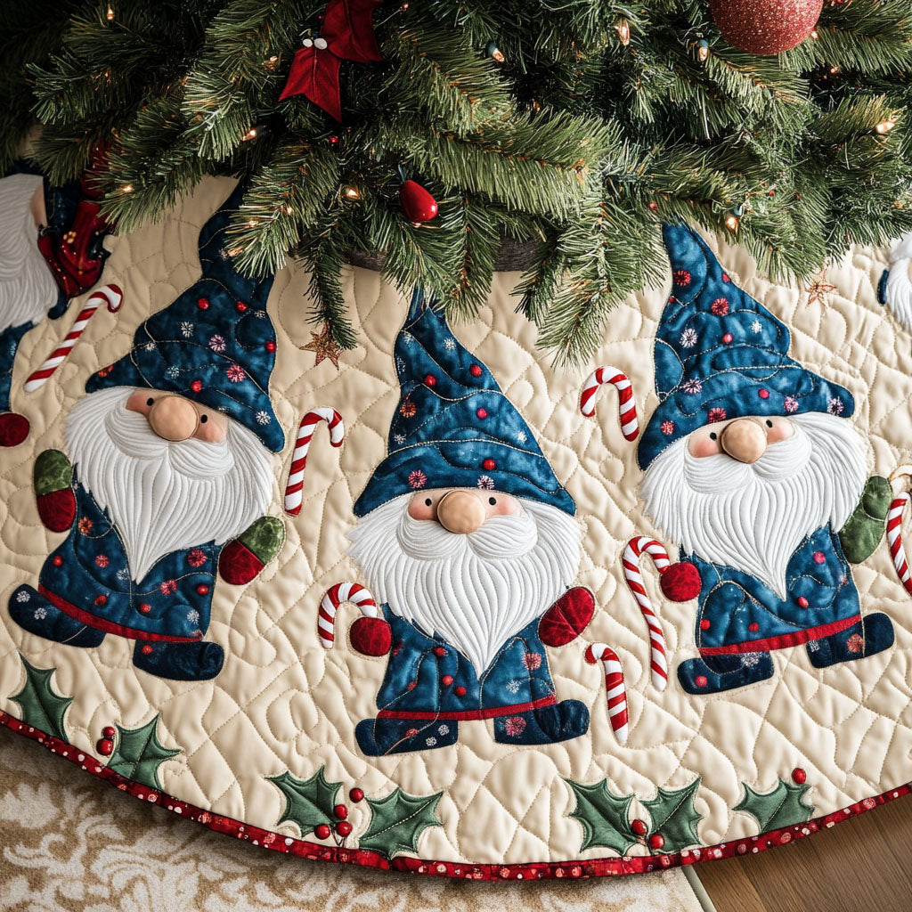 Gnome Merry Moments Quilted Christmas Tree Skirt Custom Christmas Tree Skirt Merch for Your Family