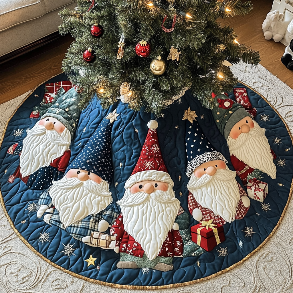 Gnome Noel Celebration Christmas Quilted Tree Skirt Modern Tree Skirt Womens Christmas Gift Ideas