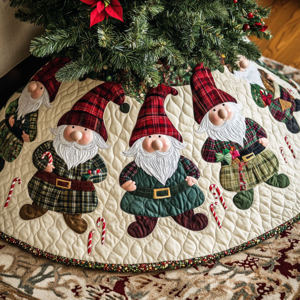 Gnome Noel Charm Quilted Christmas Tree Skirt Festive Christmas Home Styling