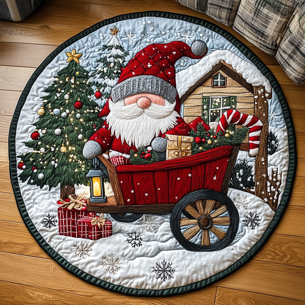 Gnome Noel Quilted Round Mat Christmas Decor For Entryway Gnome Xmas Gift