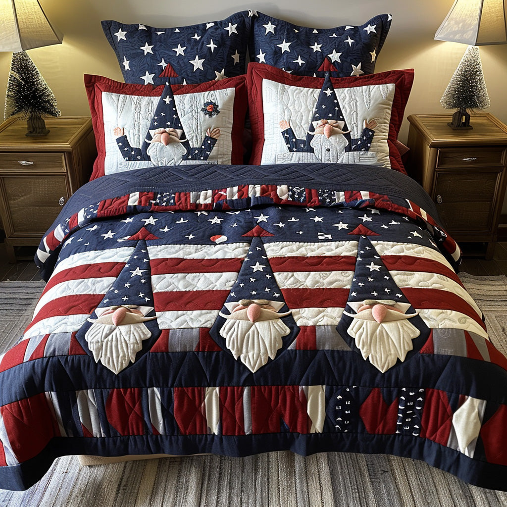 Gnome Parade Quilted Bedding Set Bed Decor Unique Patriotic Gifts