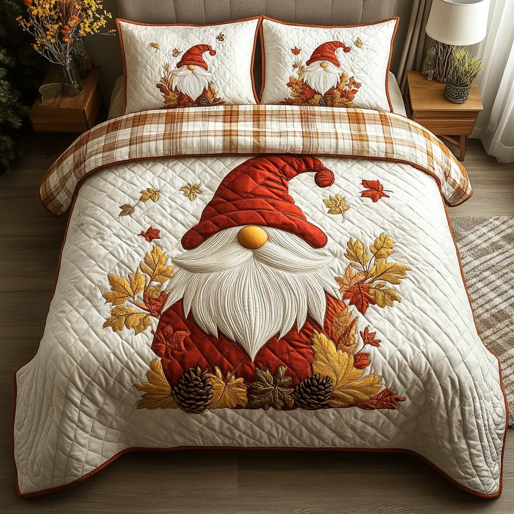 Gnome Parade Quilted Bedding Set Cute Room Decor Good Fall Gifts