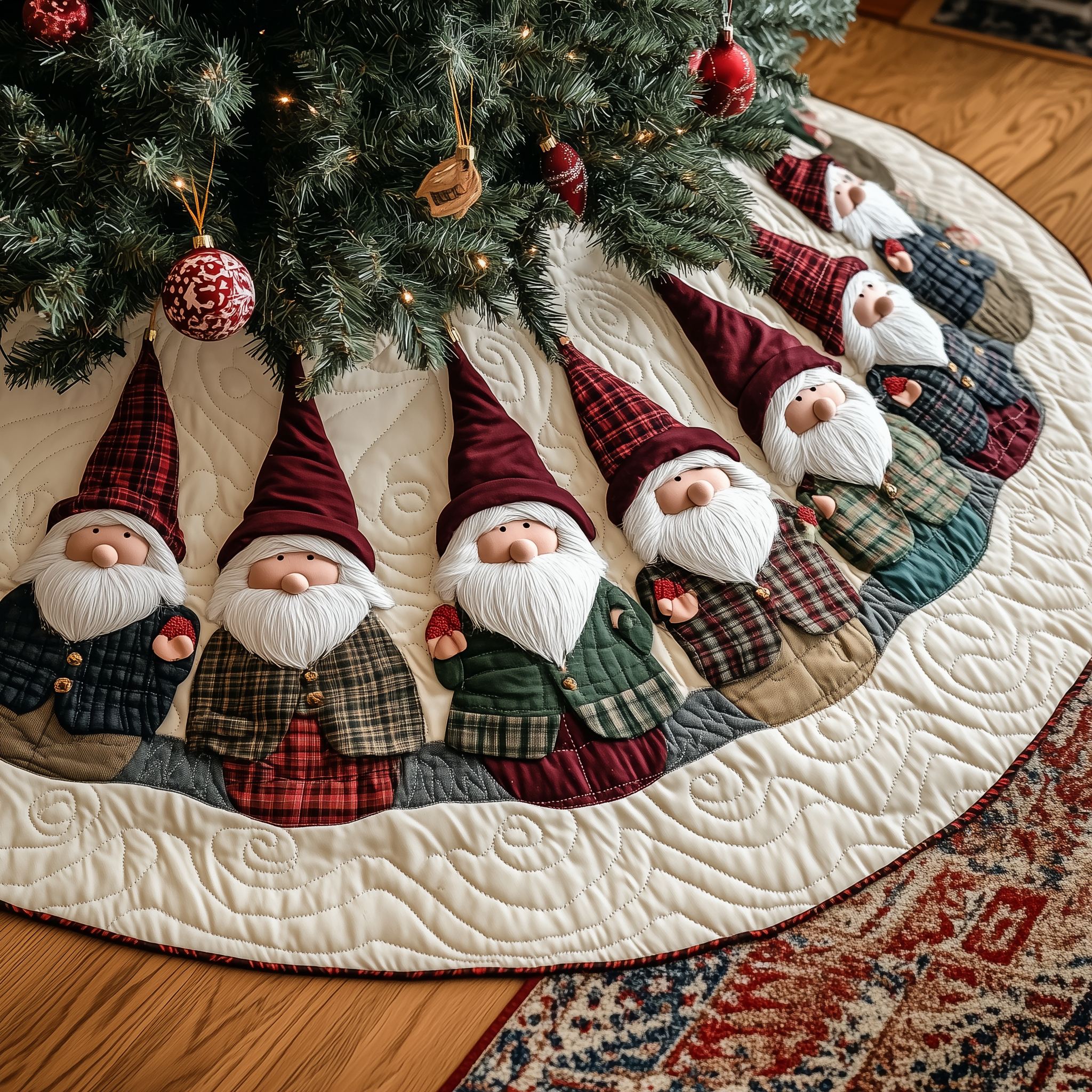 Gnome Parade Quilted Christmas Tree Skirt Magical Christmas Tree Skirt to Impress Guests