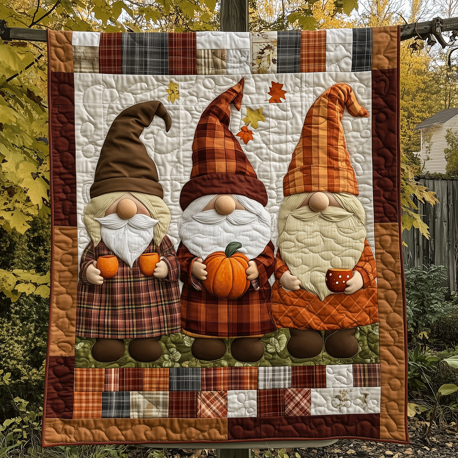 Gnome Pumpkin Parade Quilted Blanket Cozy Fall Gift Ideas