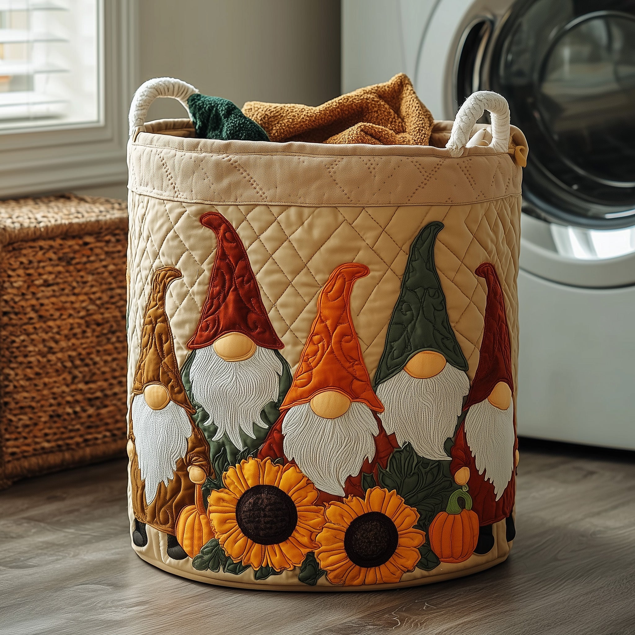 Gnome Pumpkin Patch Quilted Laundry Basket Everyday Merch Choice