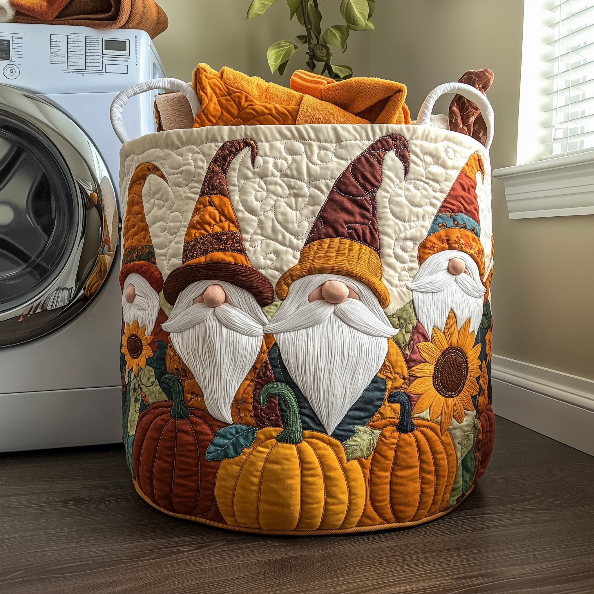 Gnome Pumpkin Patch Quilted Laundry Basket Ideal Gift For Mom