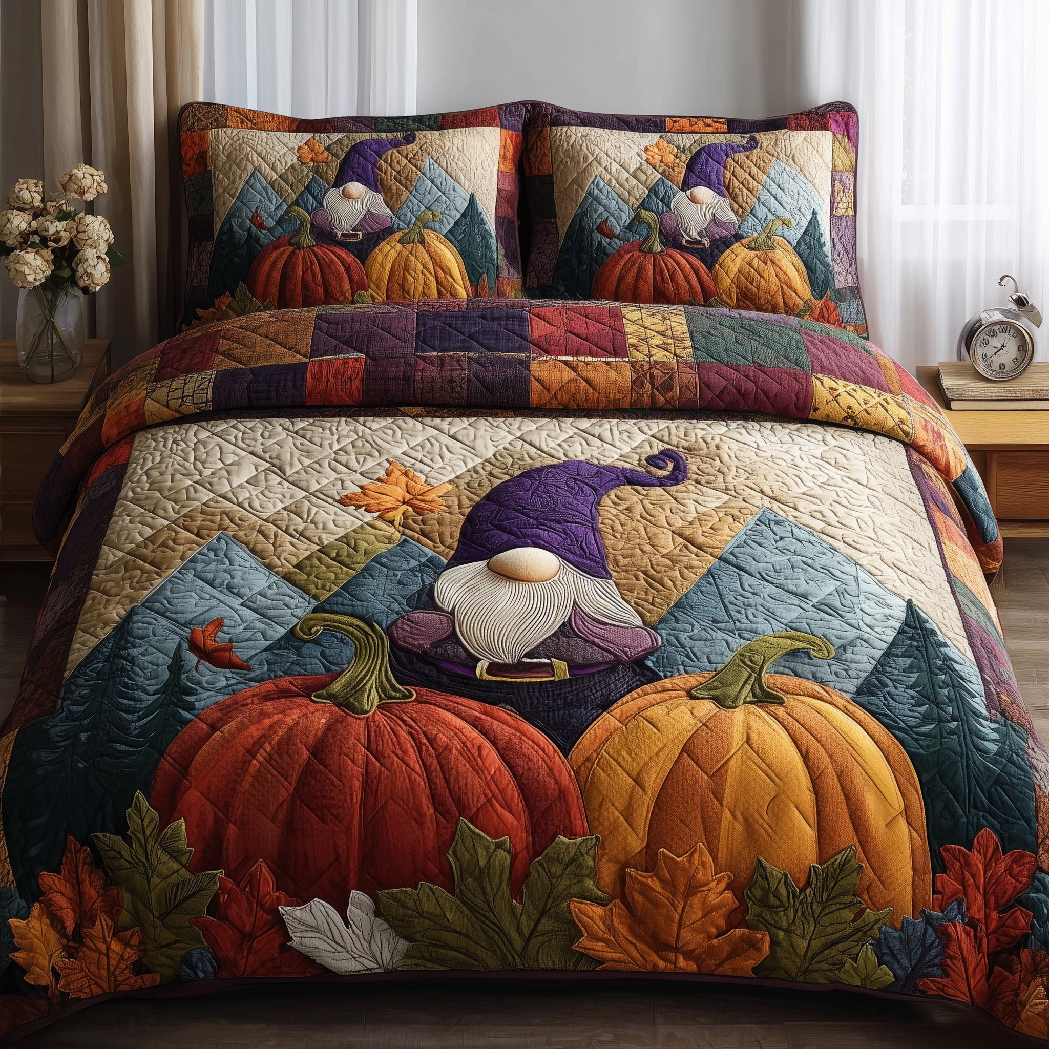Gnome Quilted Bedding Set Anniversary Gift