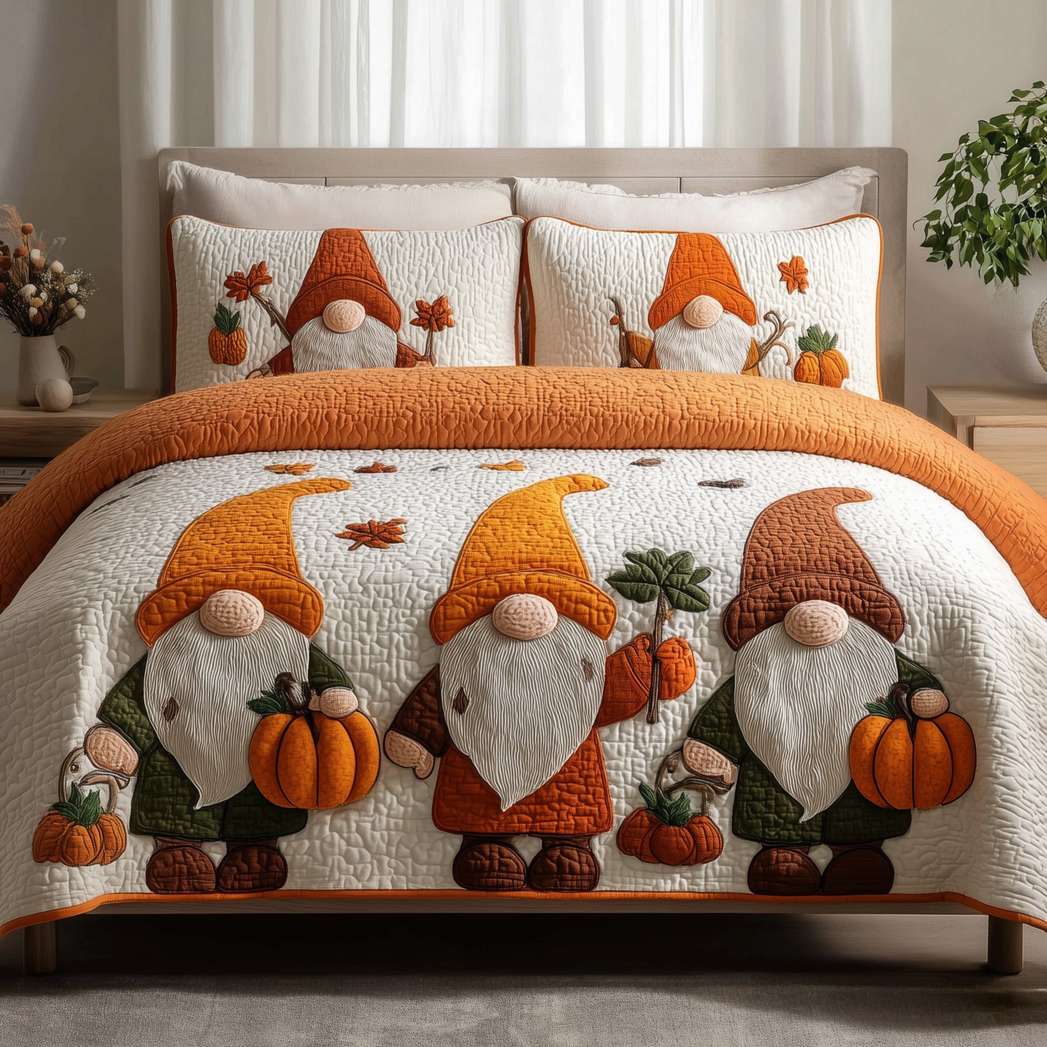 Gnome Quilted Bedding Set Anniversary Gift Idea