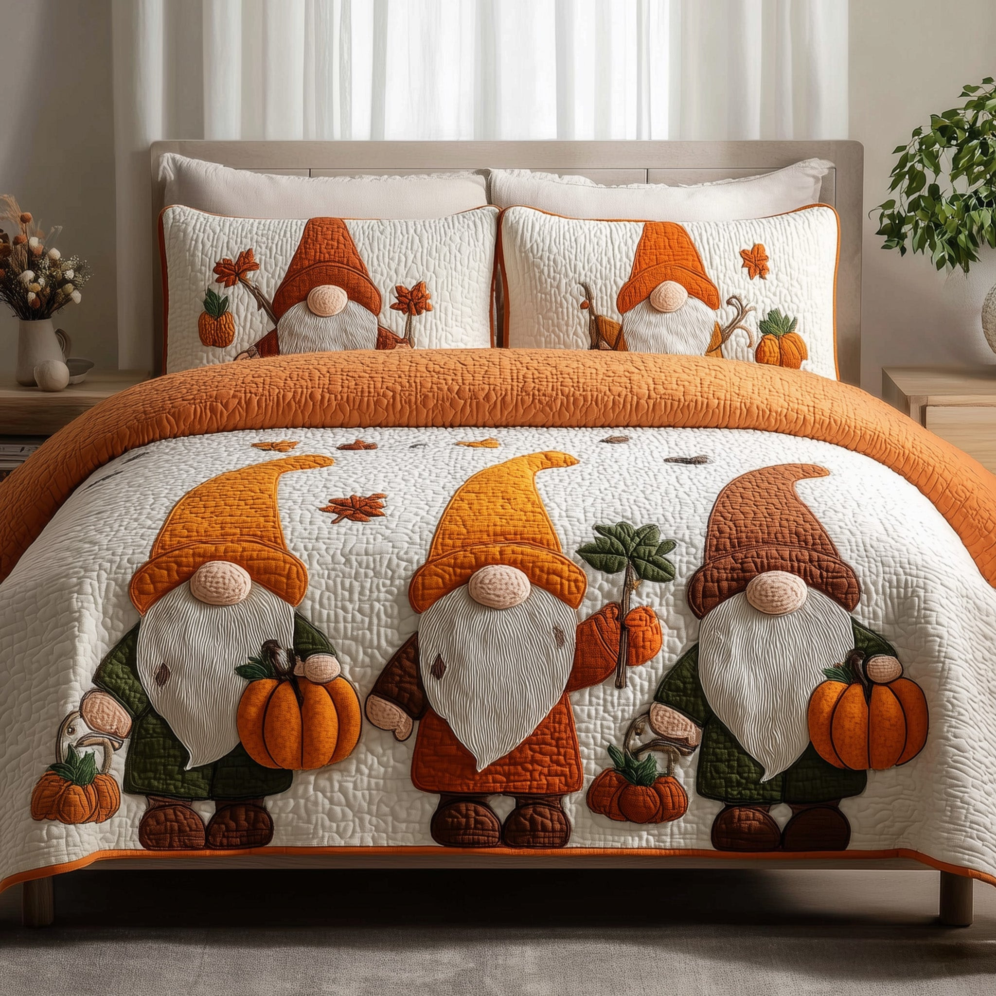 Gnome Quilted Bedding Set Bedspread Decor Gnome Christmas Gift Ideas
