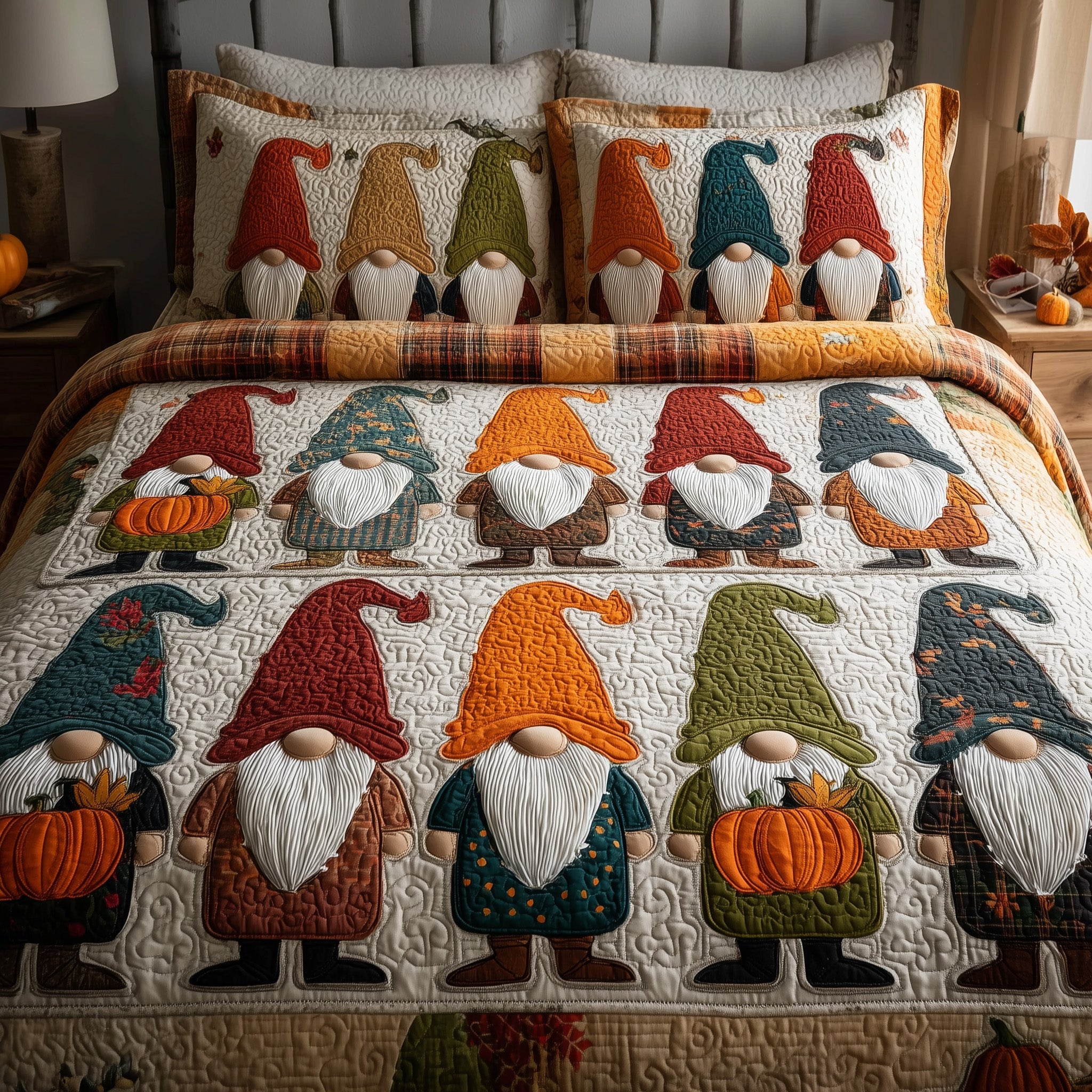 Gnome Quilted Bedding Set Cotton Sateen