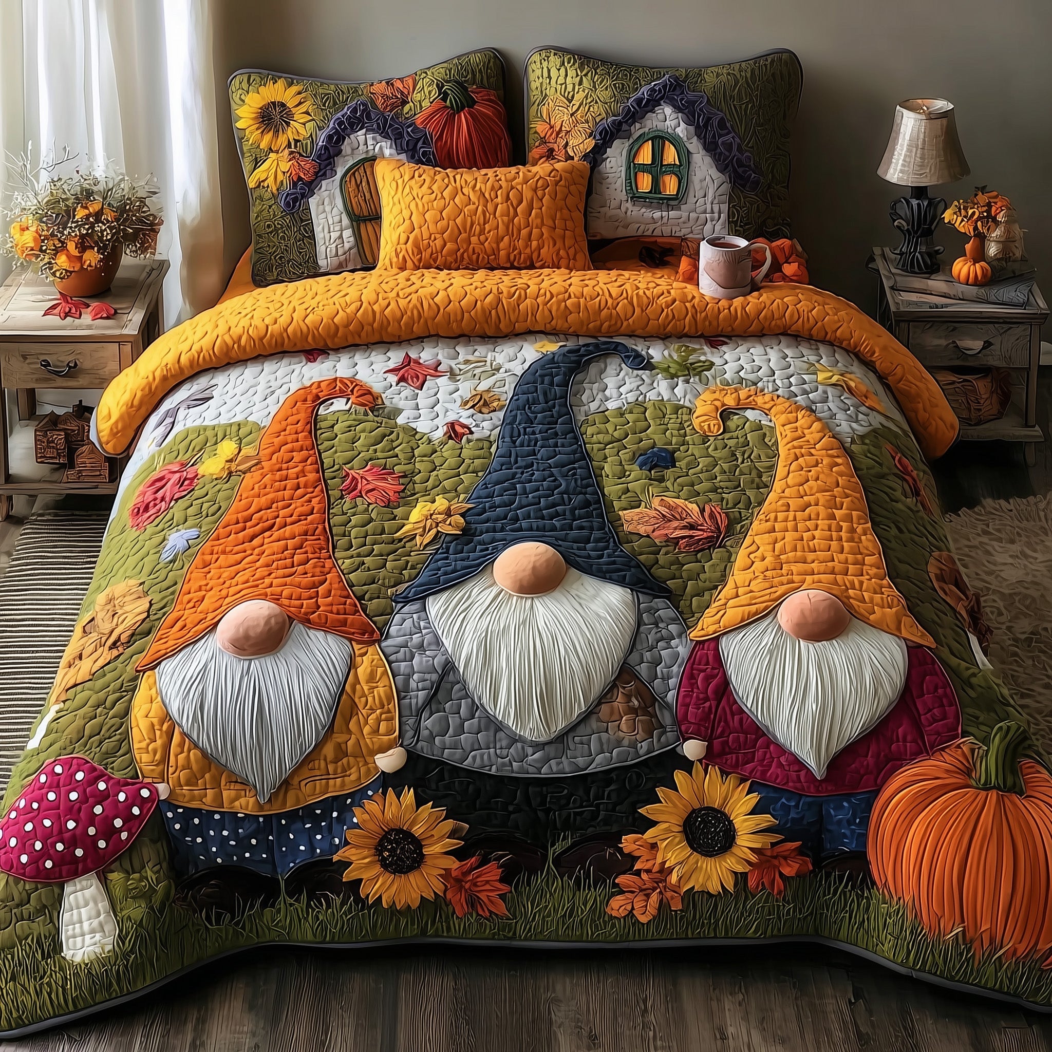 Gnome Quilted Bedding Set For Kids