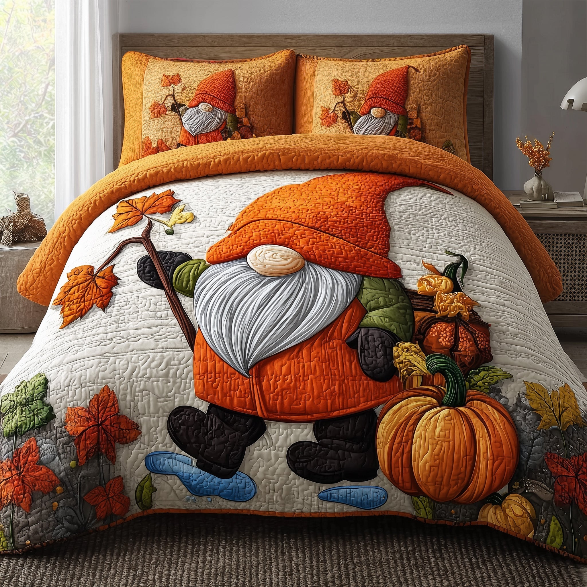 Gnome Quilted Bedding Set Gift Idea For Family