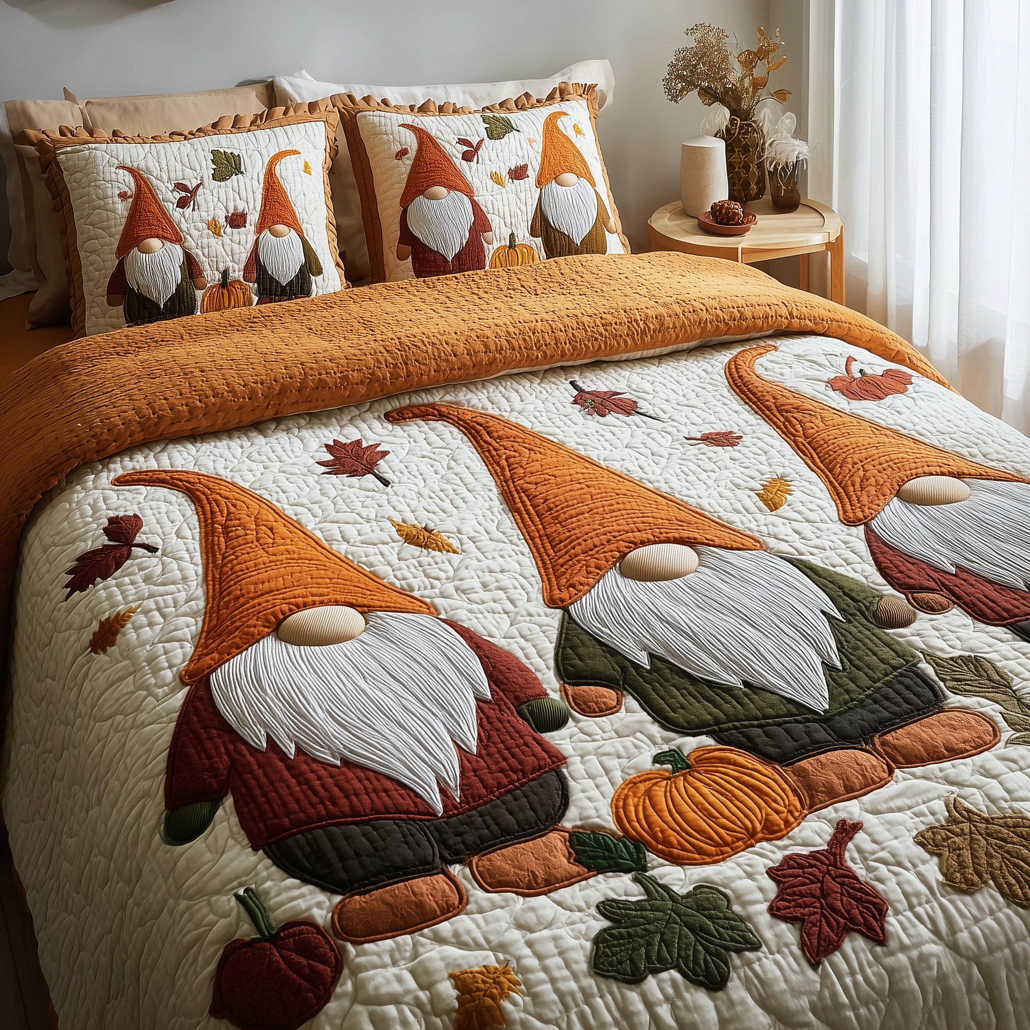 Gnome Quilted Bedding Set Holiday Gift Idea