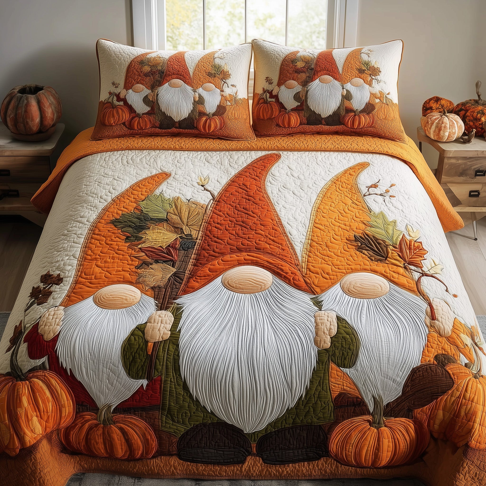Gnome Quilted Bedding Set Linen Blend