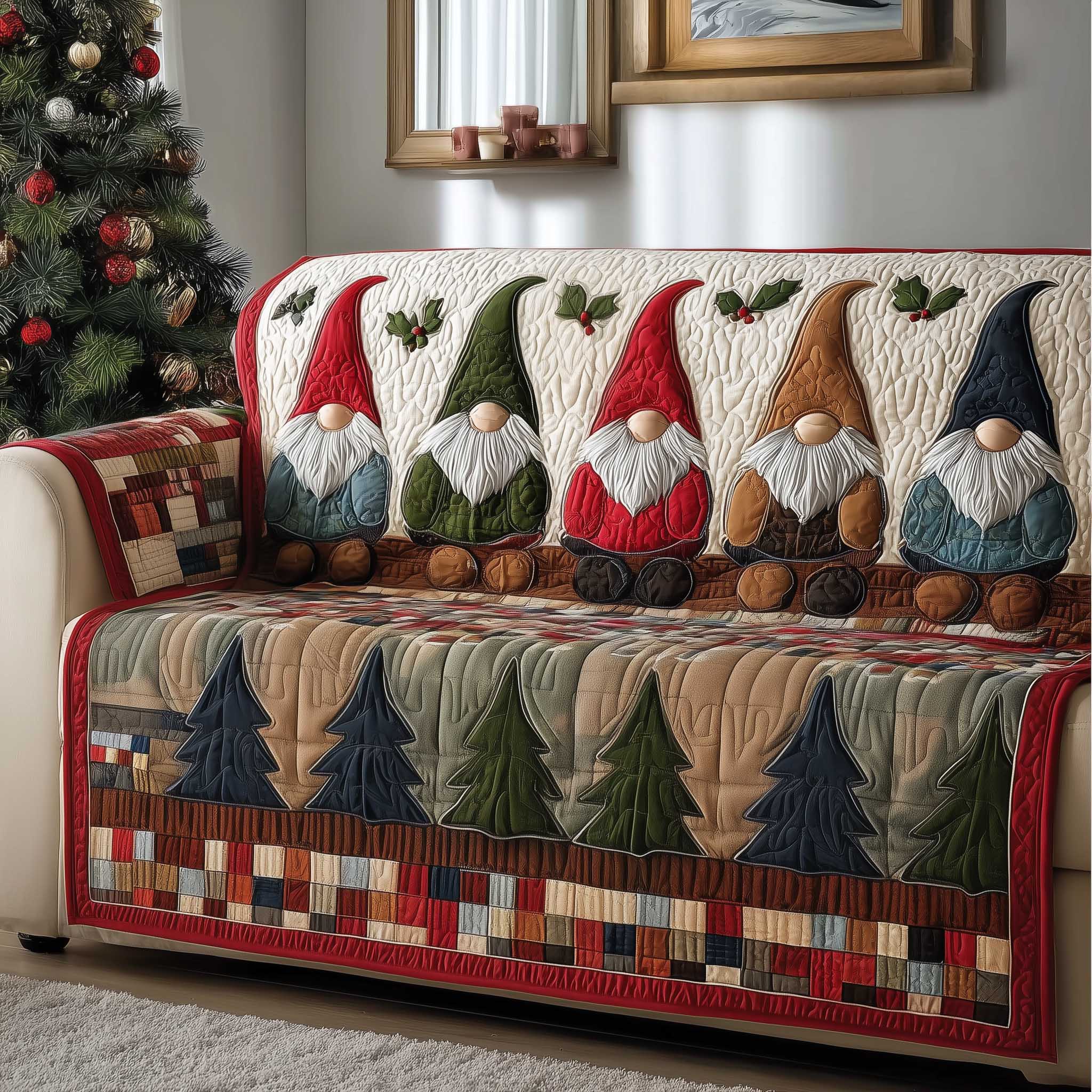Gnome Quilted Sofa Cover Adorable Design Sofa Throw Fun Decor Gnome Christmas Gift Ideas