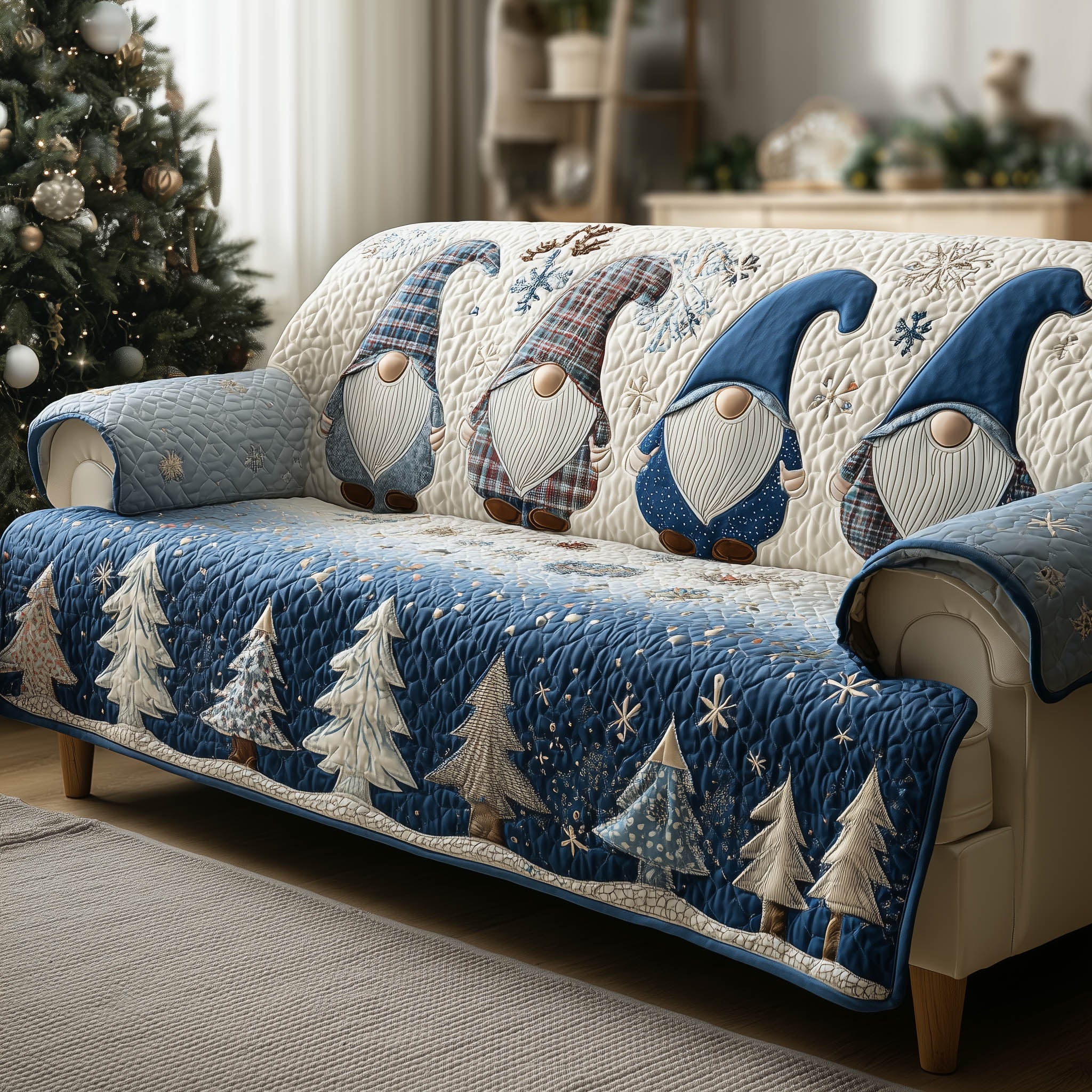 Gnome Quilted Sofa Cover Bearded Holiday Gnomie Motif Gnome Christmas Gift Ideas