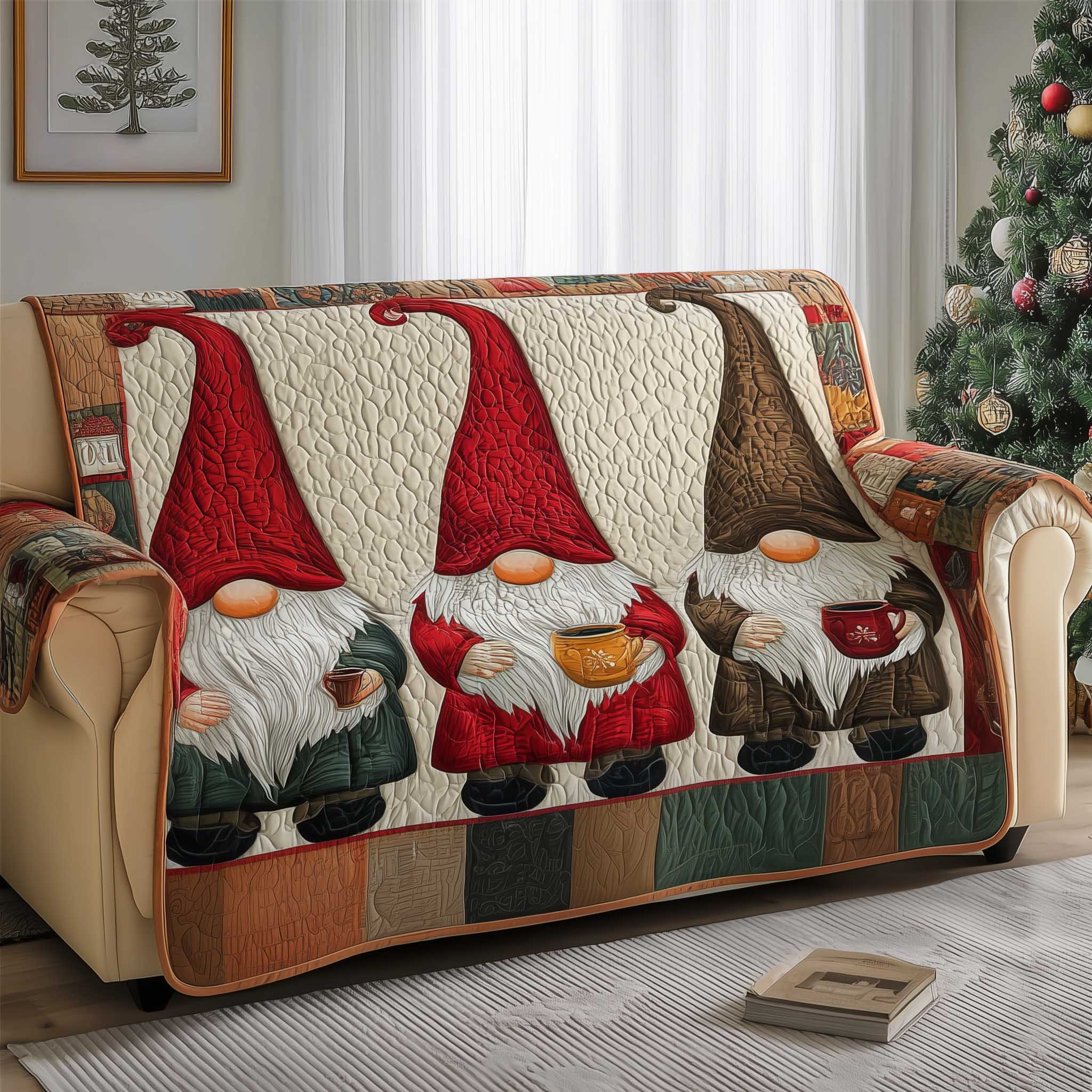 Gnome Quilted Sofa Cover Cute Christmas Elf Design Gnome Christmas Gift Ideas