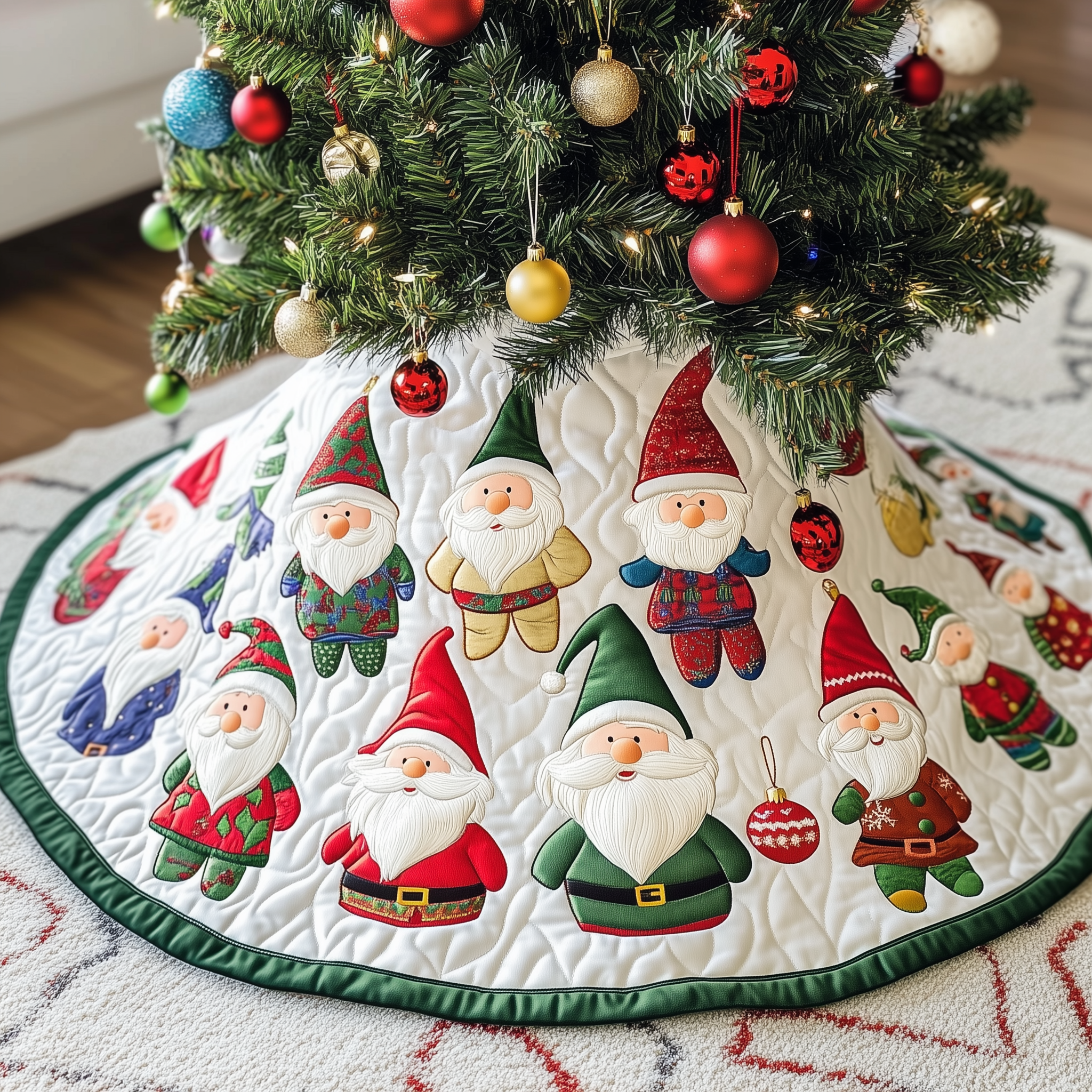 Gnome Quilted Tree Skirt Holiday Gift Merch