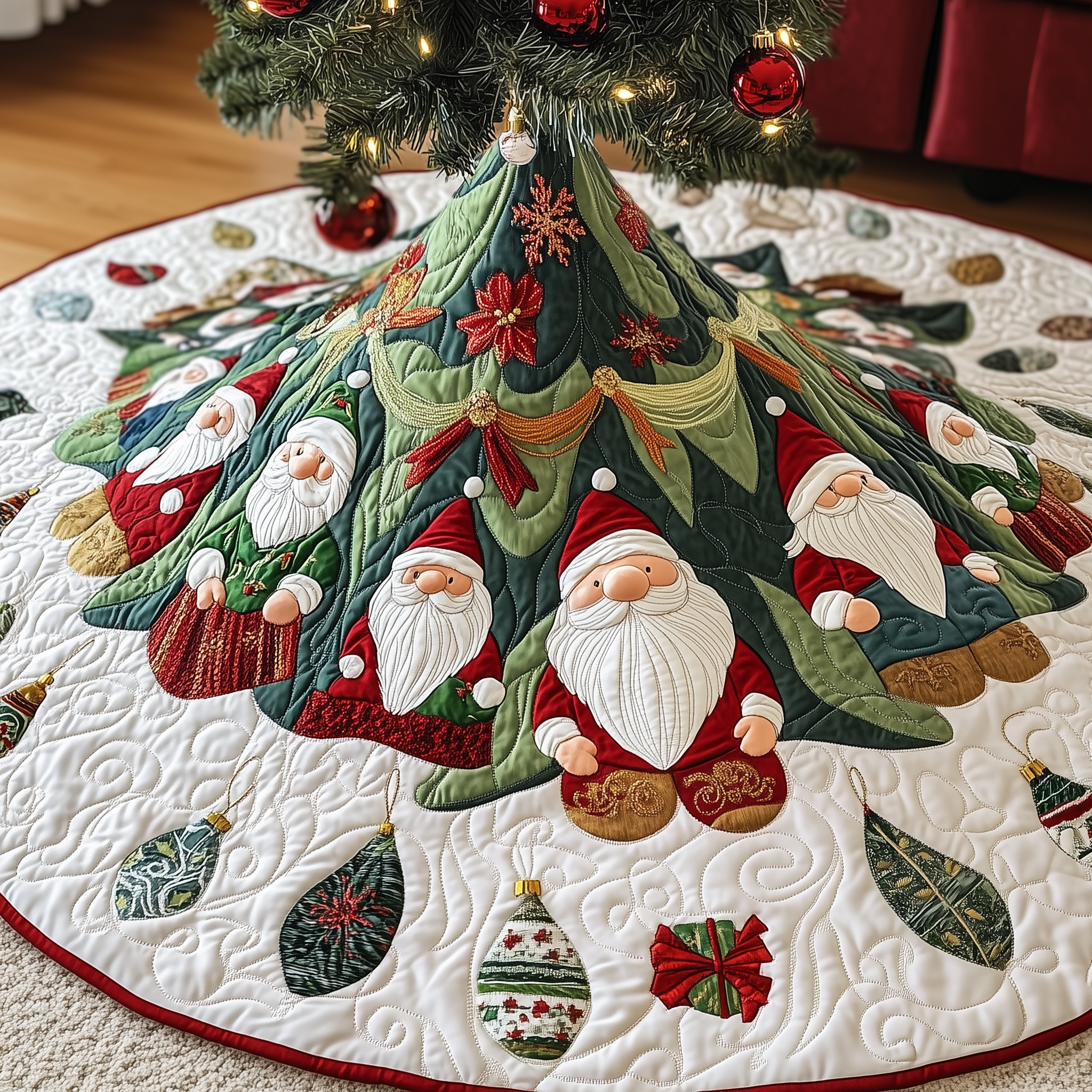 Gnome Quilted Tree Skirt Holiday Tree Skirt Must-Have