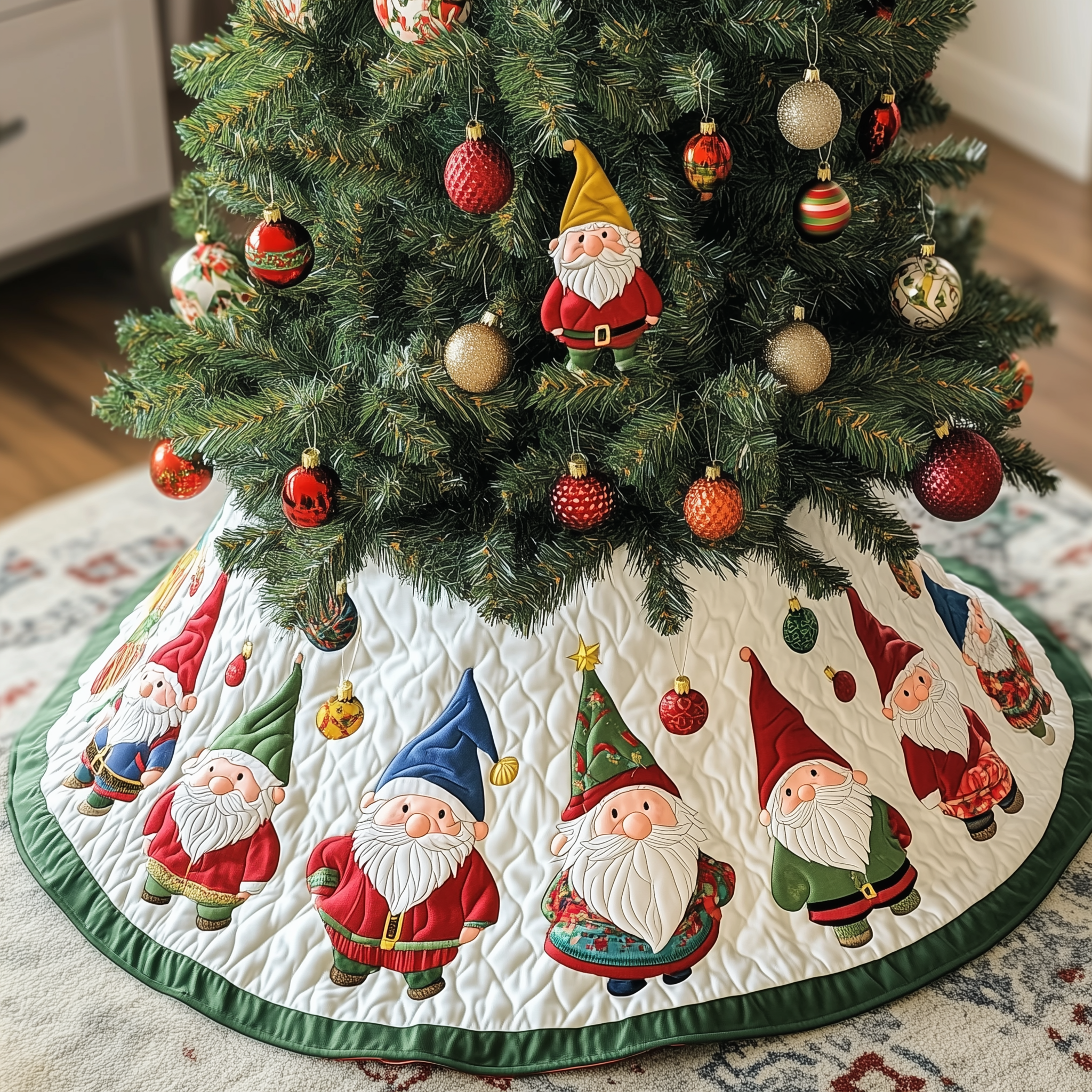 Gnome Quilted Tree Skirt Indoor Tree Decorations Gnome Gifts For Christmas Holiday