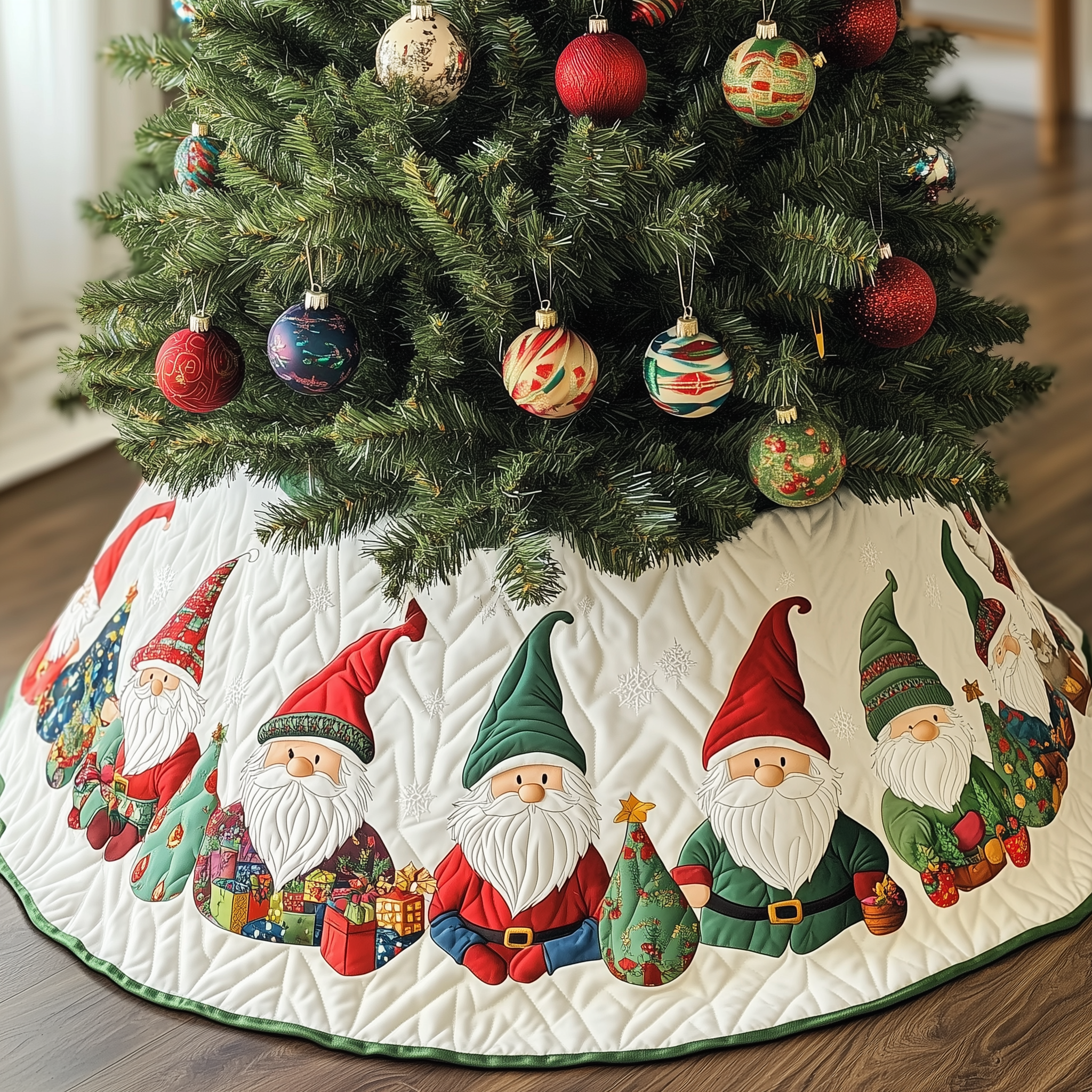 Gnome Quilted Tree Skirt Xmas Tree Surround Gnome Indoor Christmas Decorations Gifts