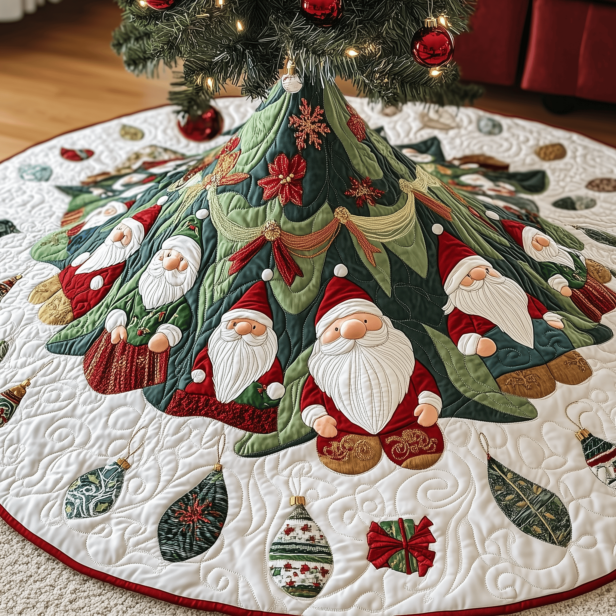 Gnome Quilted Tree Skirt Xmas Tree Surround Gnome Indoor Christmas Decorations Gifts