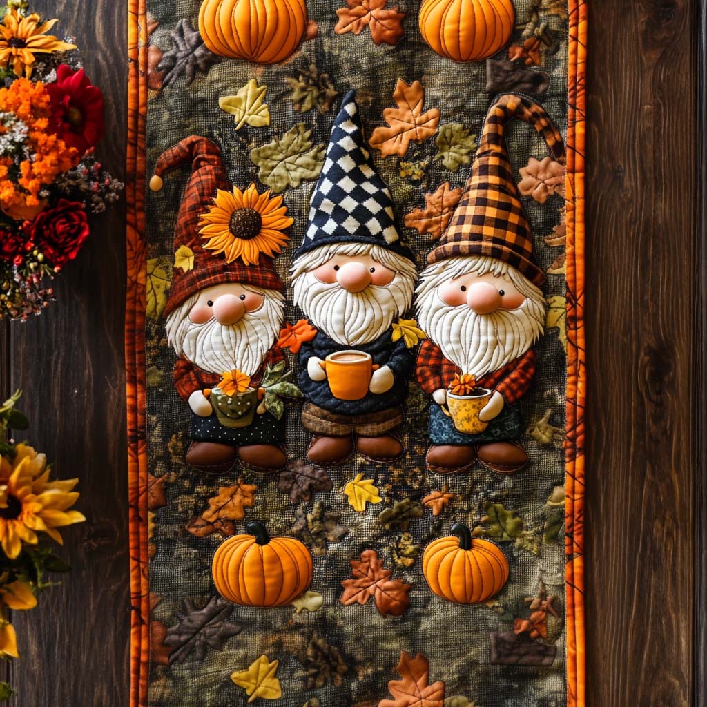Gnome Rustic Trail Quilted Table Runner Fall Themed Table Runners Family Presents