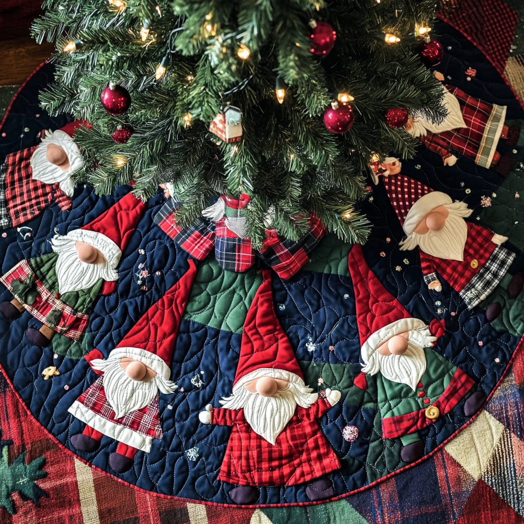 Gnome Snowy Dreams Christmas Quilted Tree Skirt Must Have Holiday Merch for Christmas Decor