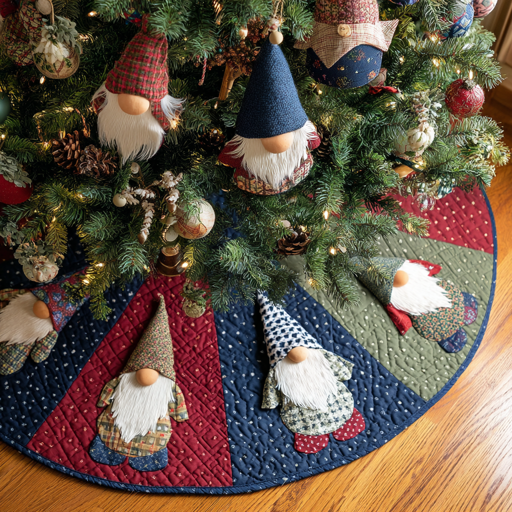 Gnome Spirit Christmas Quilted Tree Skirt Soft Quilted Tree Skirt Gift for Comfortable Festive Home