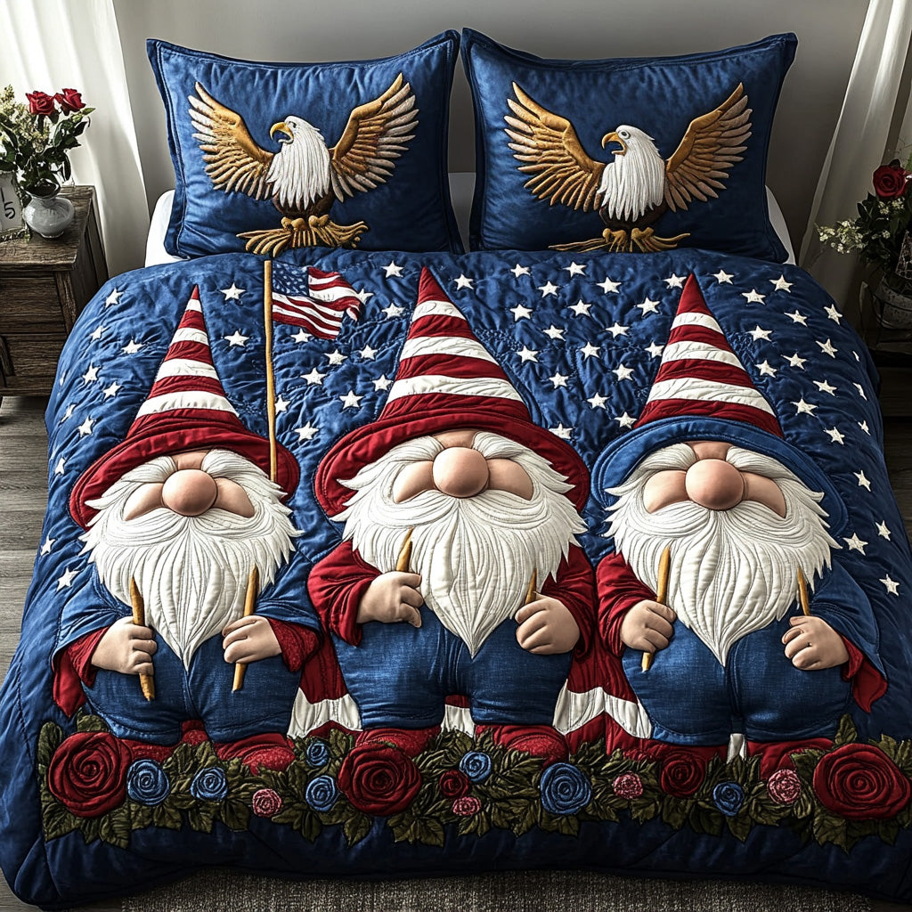 Gnome Spirit Quilted Bedding Set Bed Decor Ideas Patriotic Themed Gifts