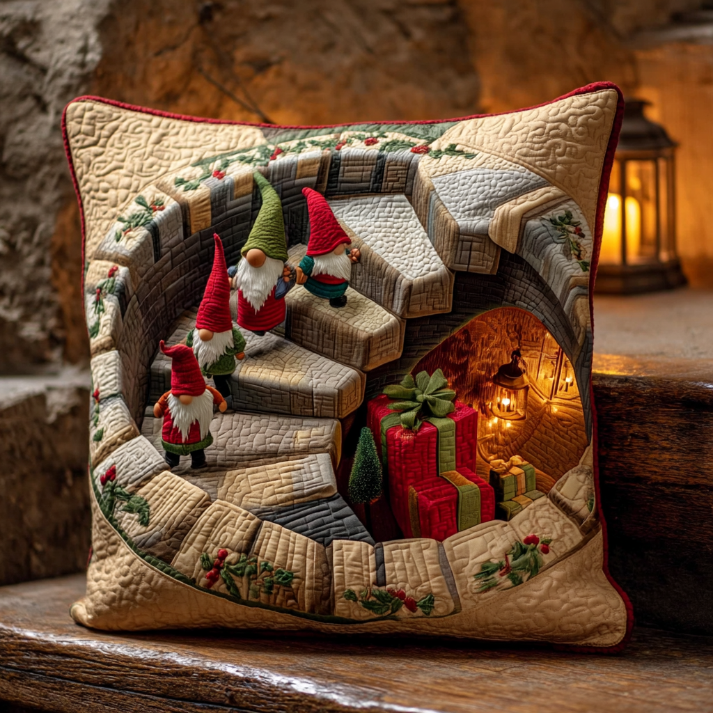 Gnome Stairs Quilted Pillow Case Winter Throw Pillow Covers Christmas Gifts For Grandma