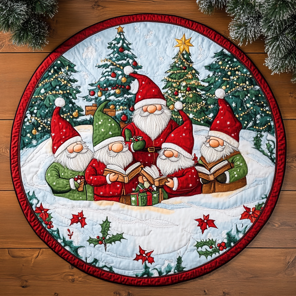 Gnome Sweet Gnome Quilted Round Mat Entryway Decor Gnome Christmas Gifts