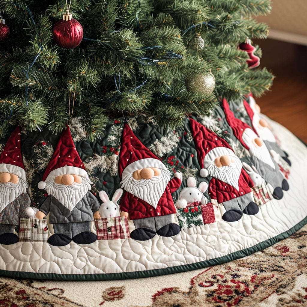 Gnome Sweet Home Quilted Christmas Tree Skirt Exclusive Holiday Tree Skirt Gift for Families