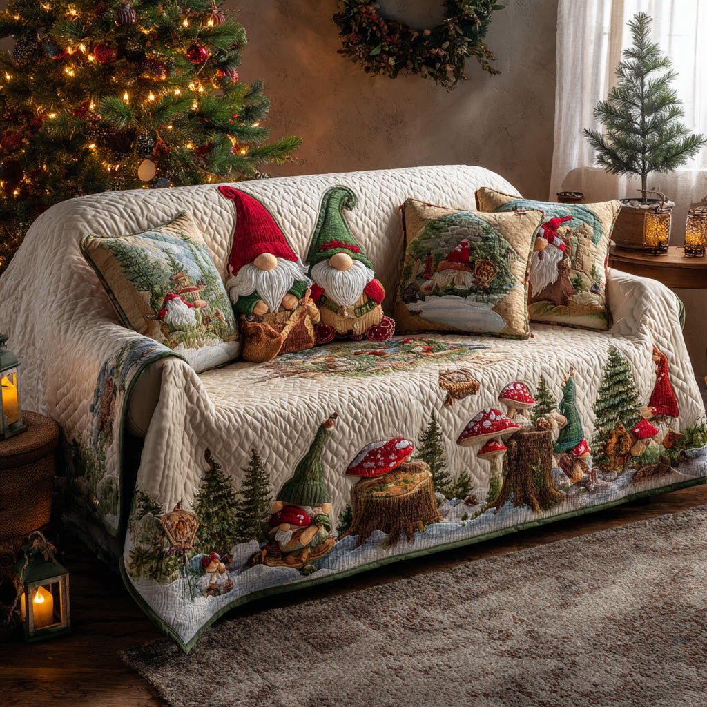 Gnome Sweet Home Quilted Sofa Cover Living Room Winter Decor Gifts For Gnome Lovers