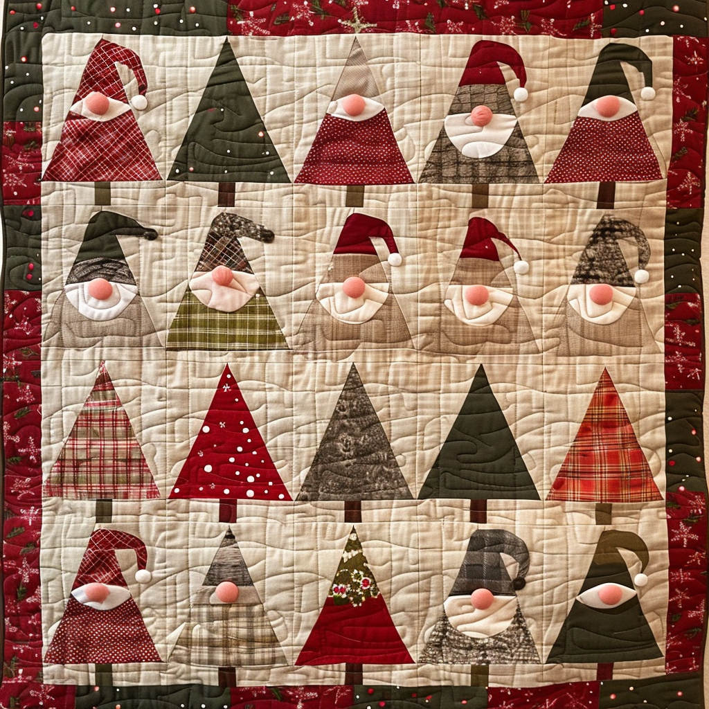 Gnome Tree Quilted Blanket Christmas Throw Blankets Presents For Mom