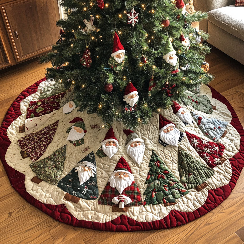 Gnome Village Magic Quilted Christmas Tree Skirt Warm And Cozy Holiday Decor