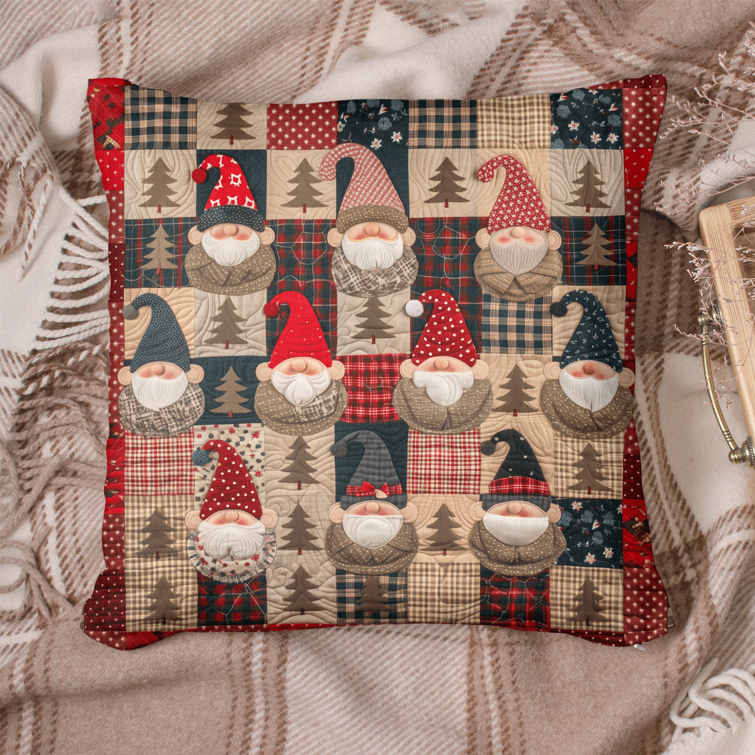 Gnome Village Pillow Case Merry Christmas Cushion Cover