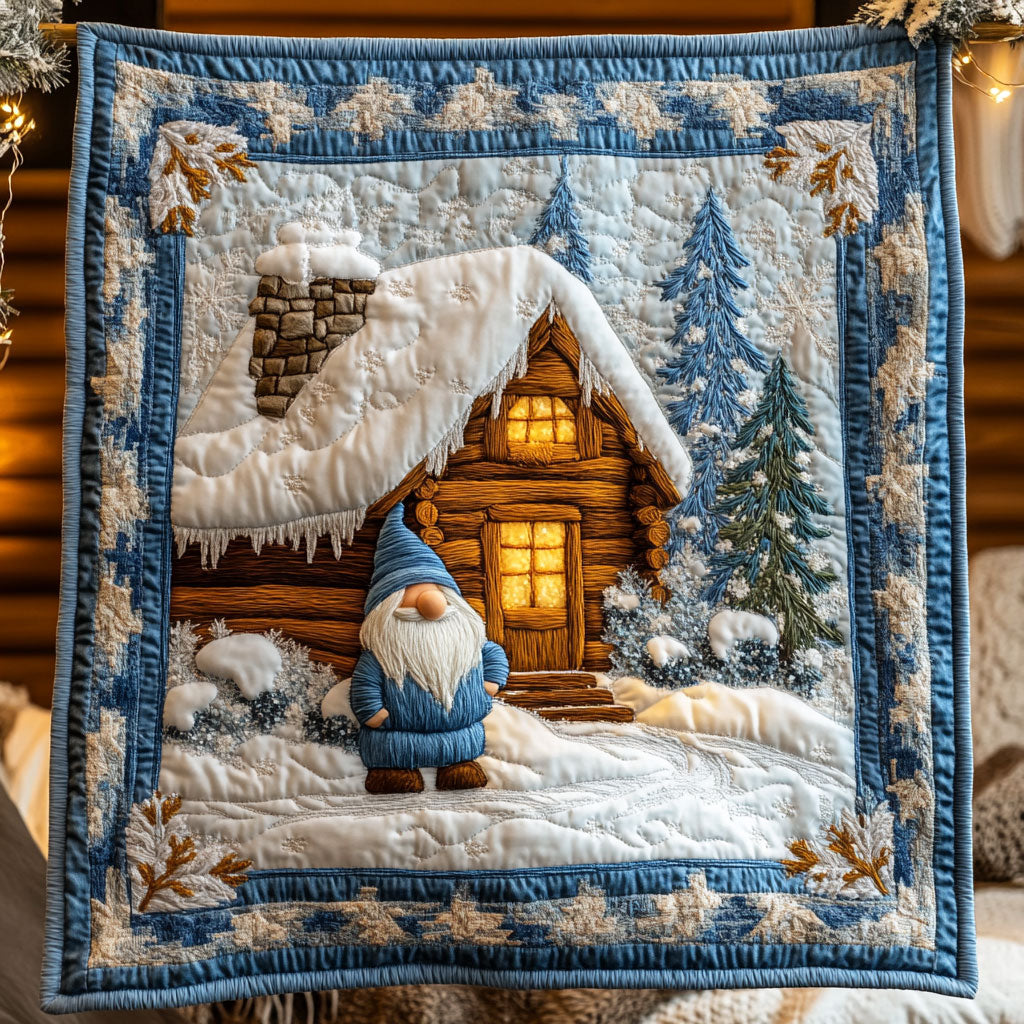 Gnome Winter Escape Quilted Blanket Best Throw Blanket Gifts For Gnome Lovers
