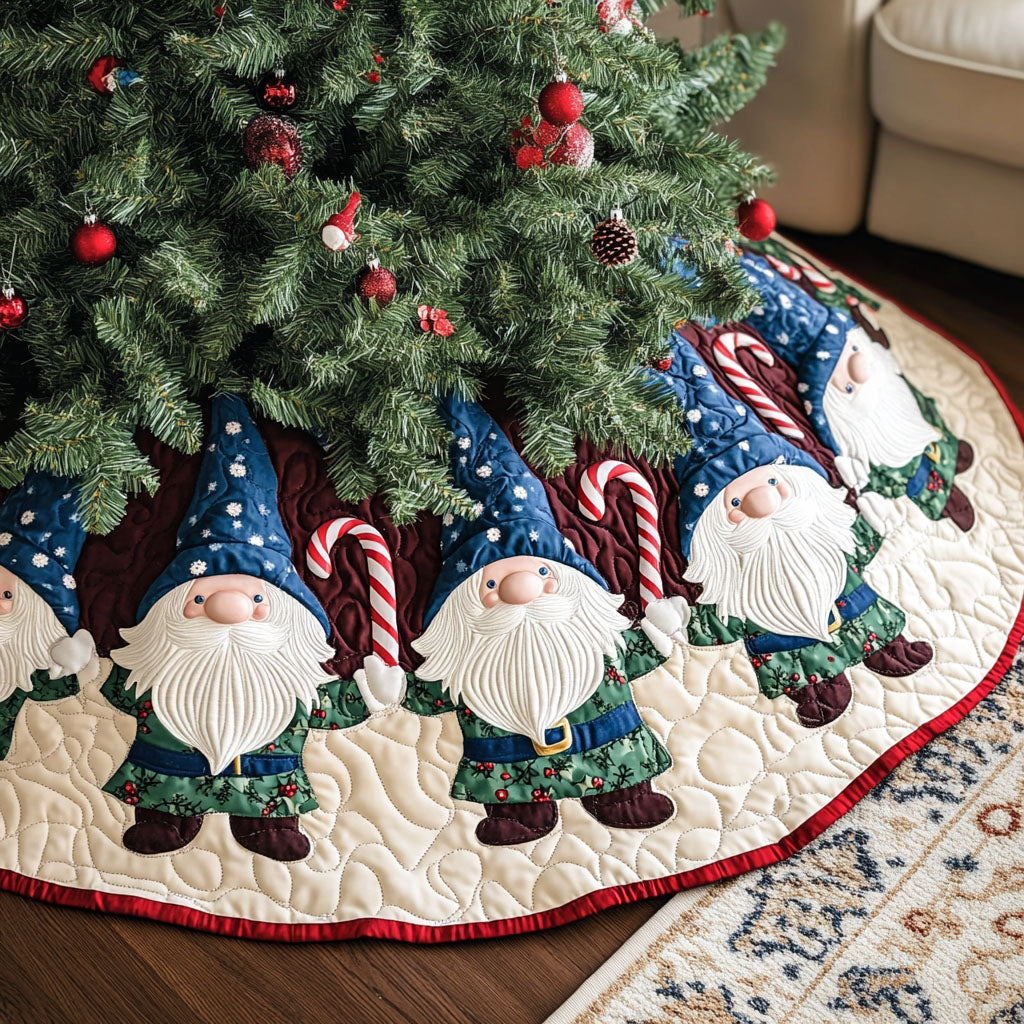 Gnome Winter Wishes Quilted Christmas Tree Skirt Family Holiday Gathering Decor