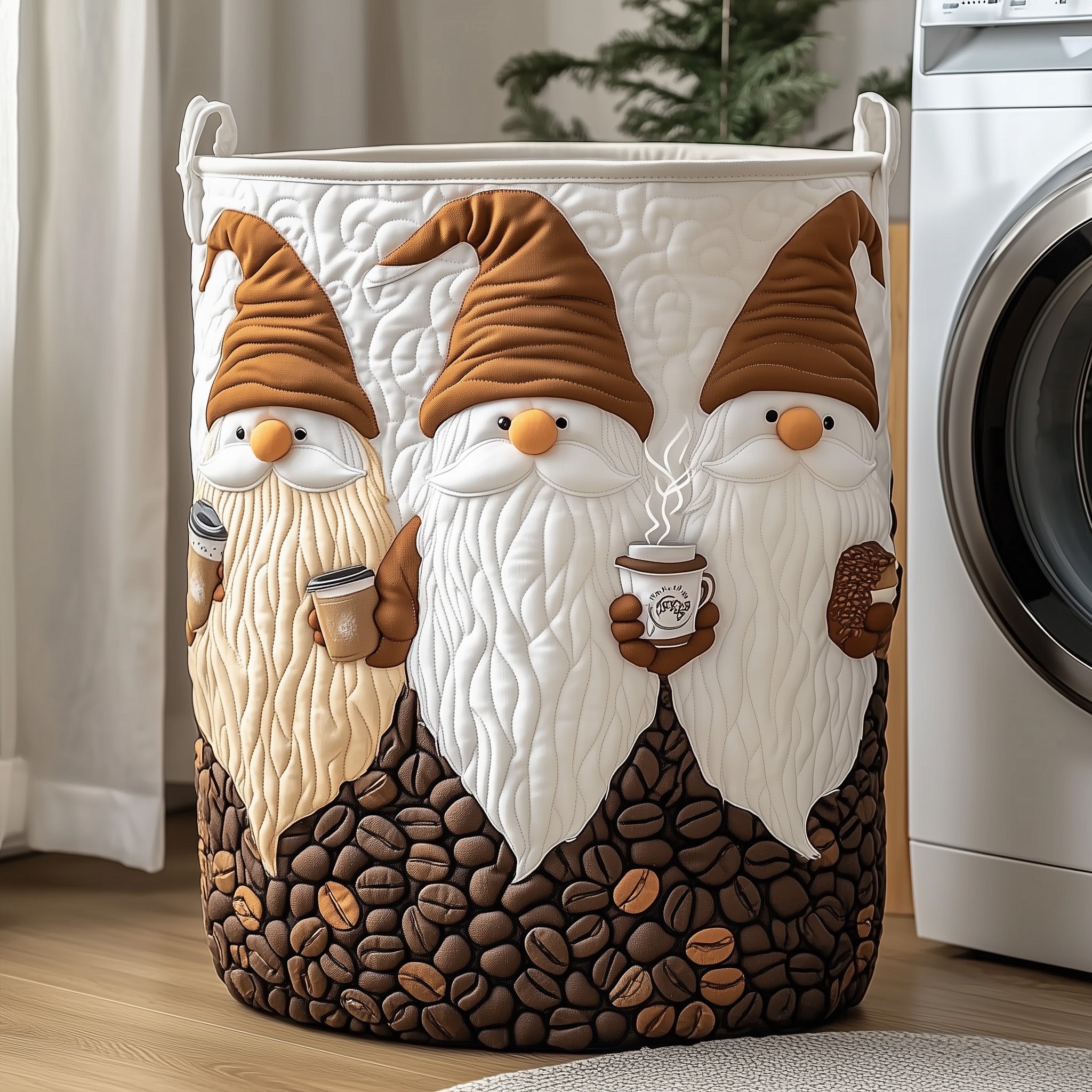 Gnome With Coffee Quilted Laundry Basket Holiday Merch Gift
