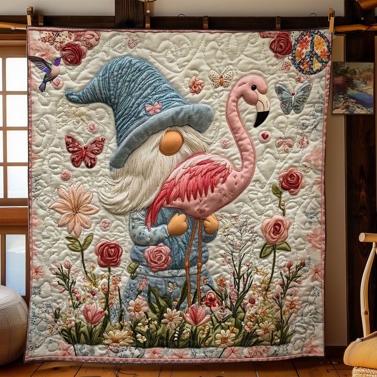 Gnome With Flamingo Friend Quilt Perfect Quilt Blanket Gift for Family and Friends