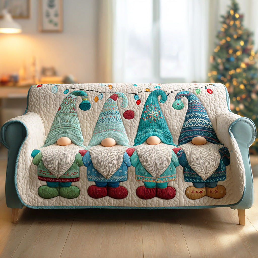 Gnome Wonderland Trail Quilted Sofa Cover Holiday Living Room Decor Best Family Gifts