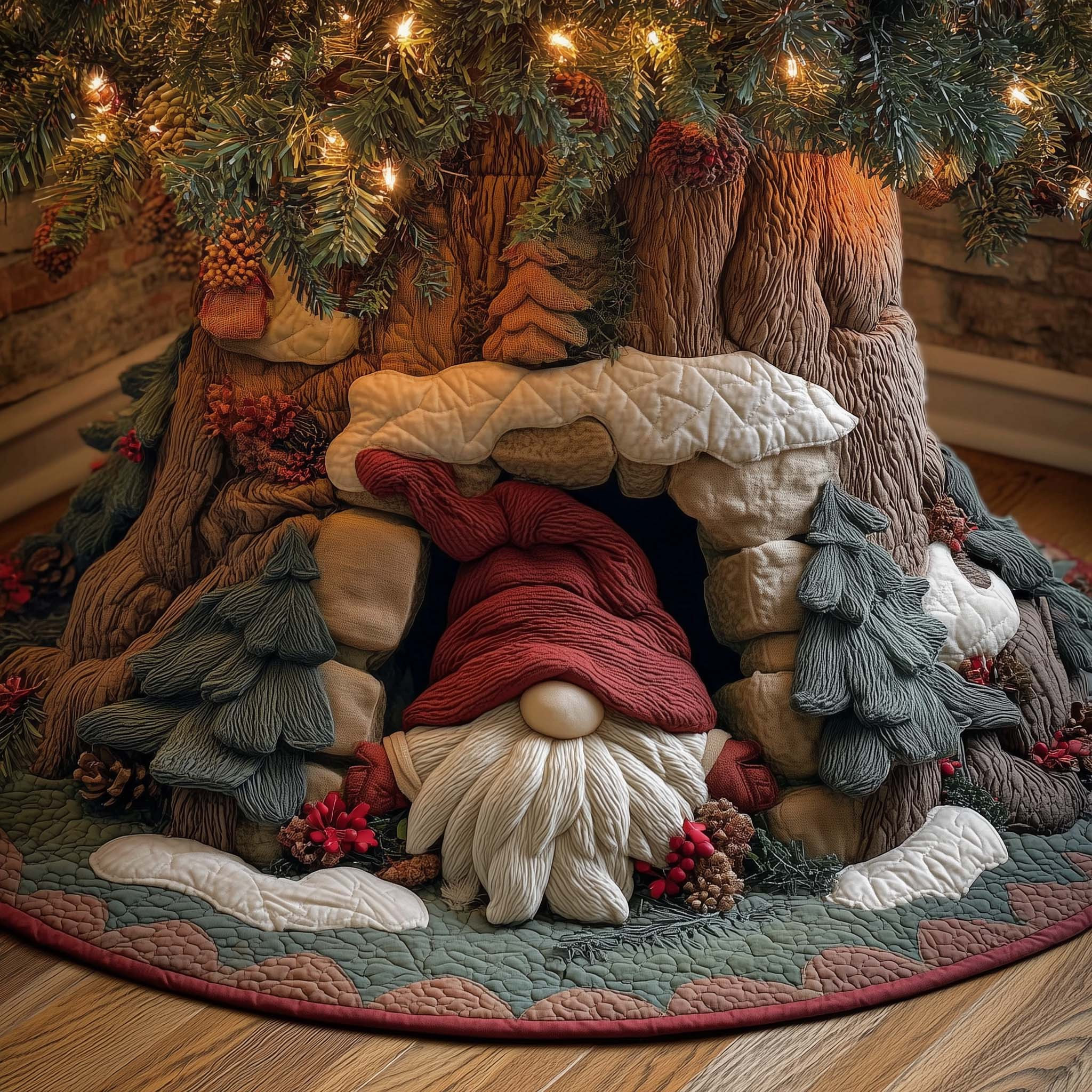 Gnome Woodland Gnome Quilted Tree Skirt Home Decor Christmas Gifts For Him