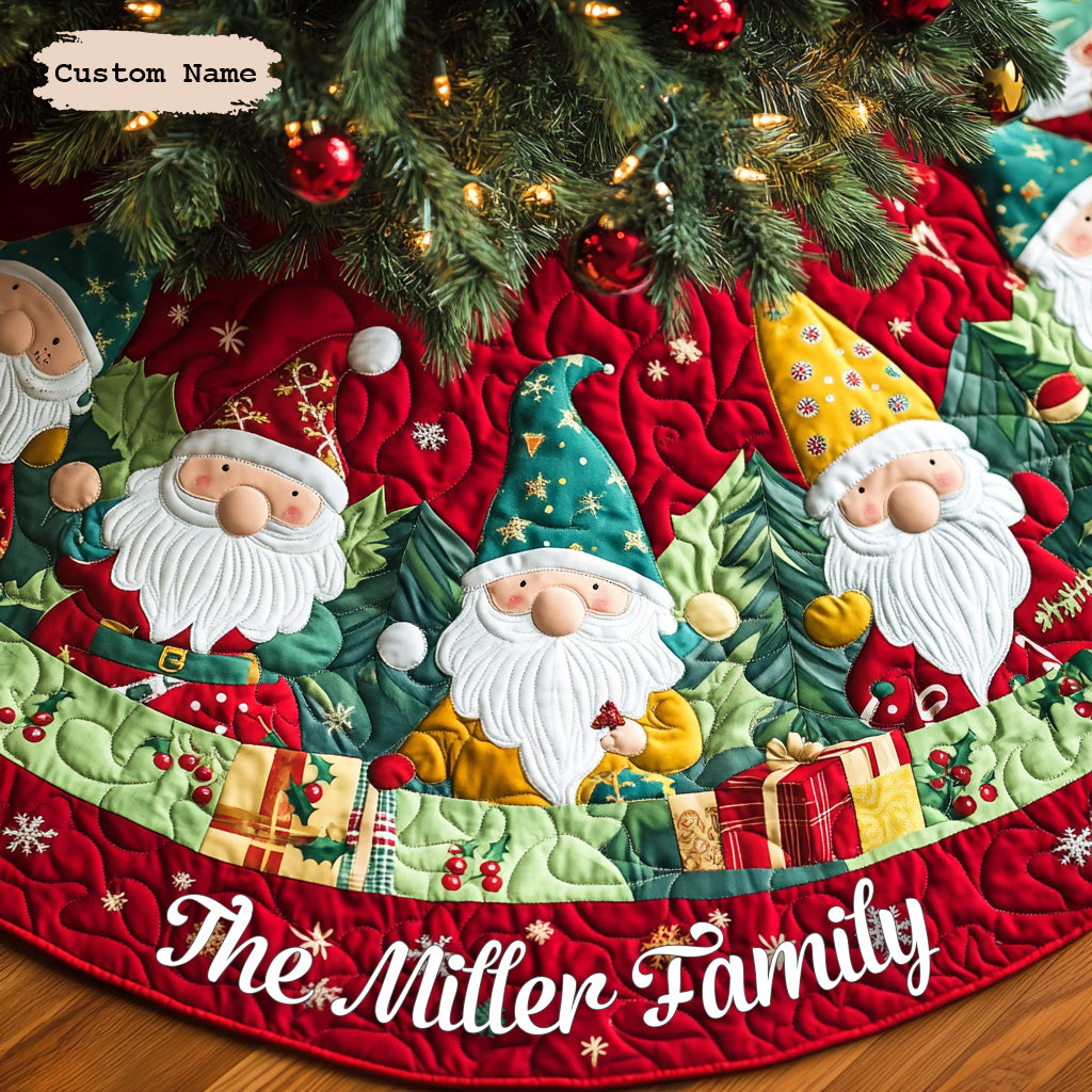 Gnome Workshop Personalized Custom Quilted Christmas Tree Skirt Holiday Party Decor for Home Under-Tree Christmas Decor