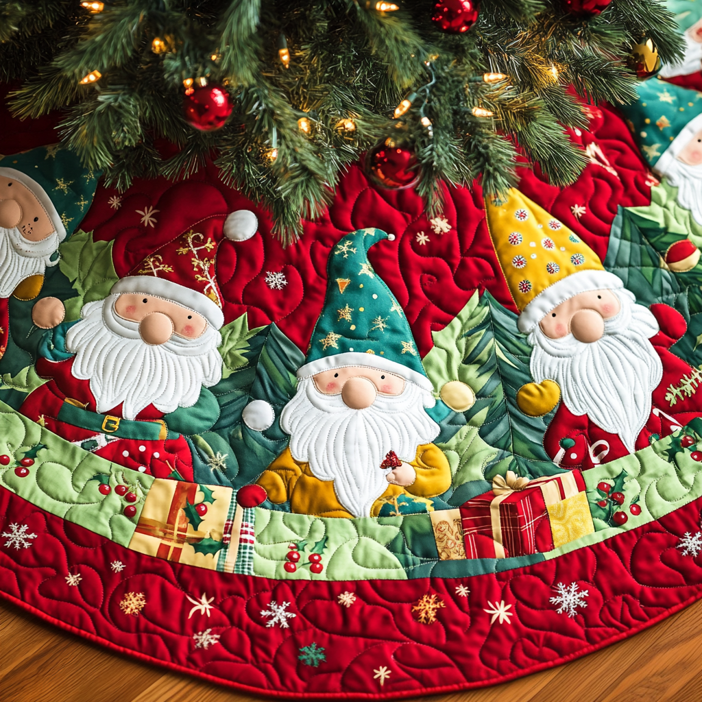 Gnome Workshop Quilted Christmas Tree Skirt Holiday Decor Gnome Christmas Presents