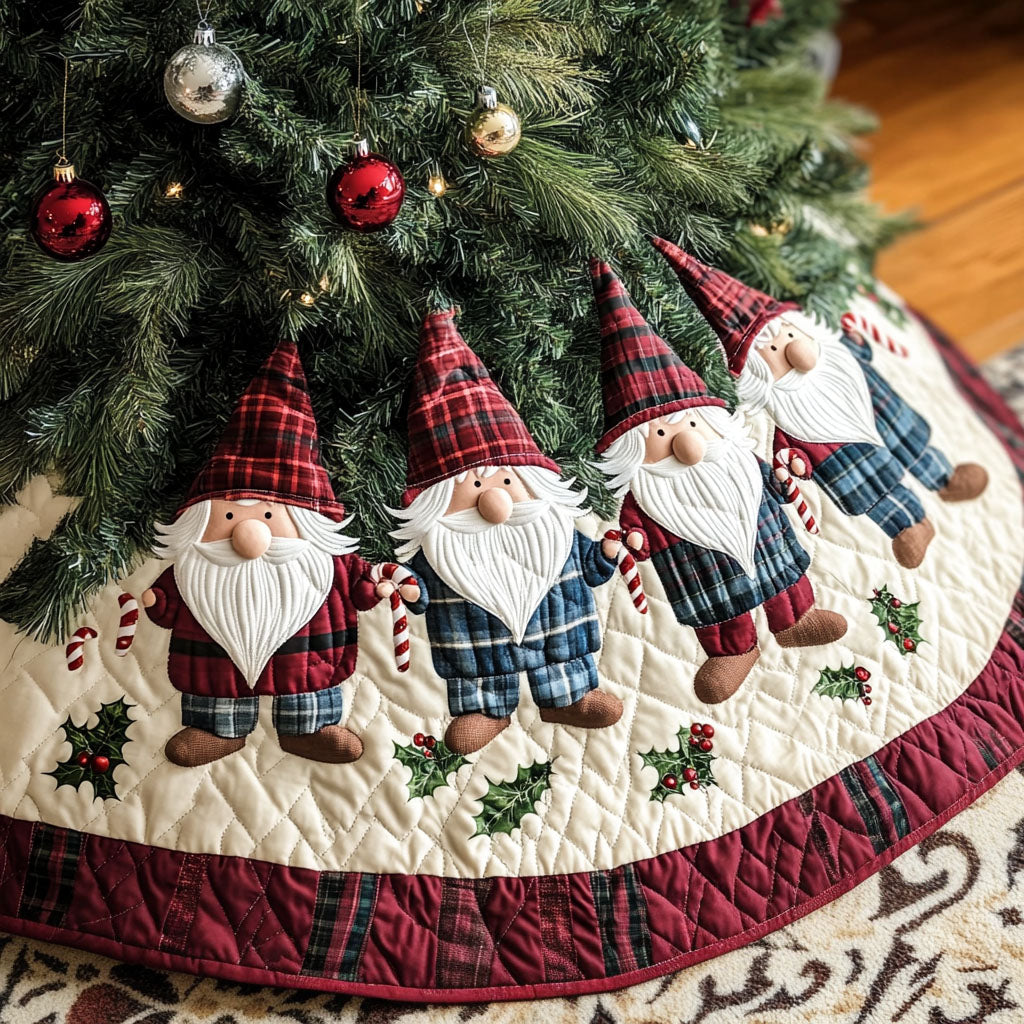 Gnomefestive Delights Quilted Christmas Tree Skirt Custom Christmas Tree Skirt Merch for Your Family