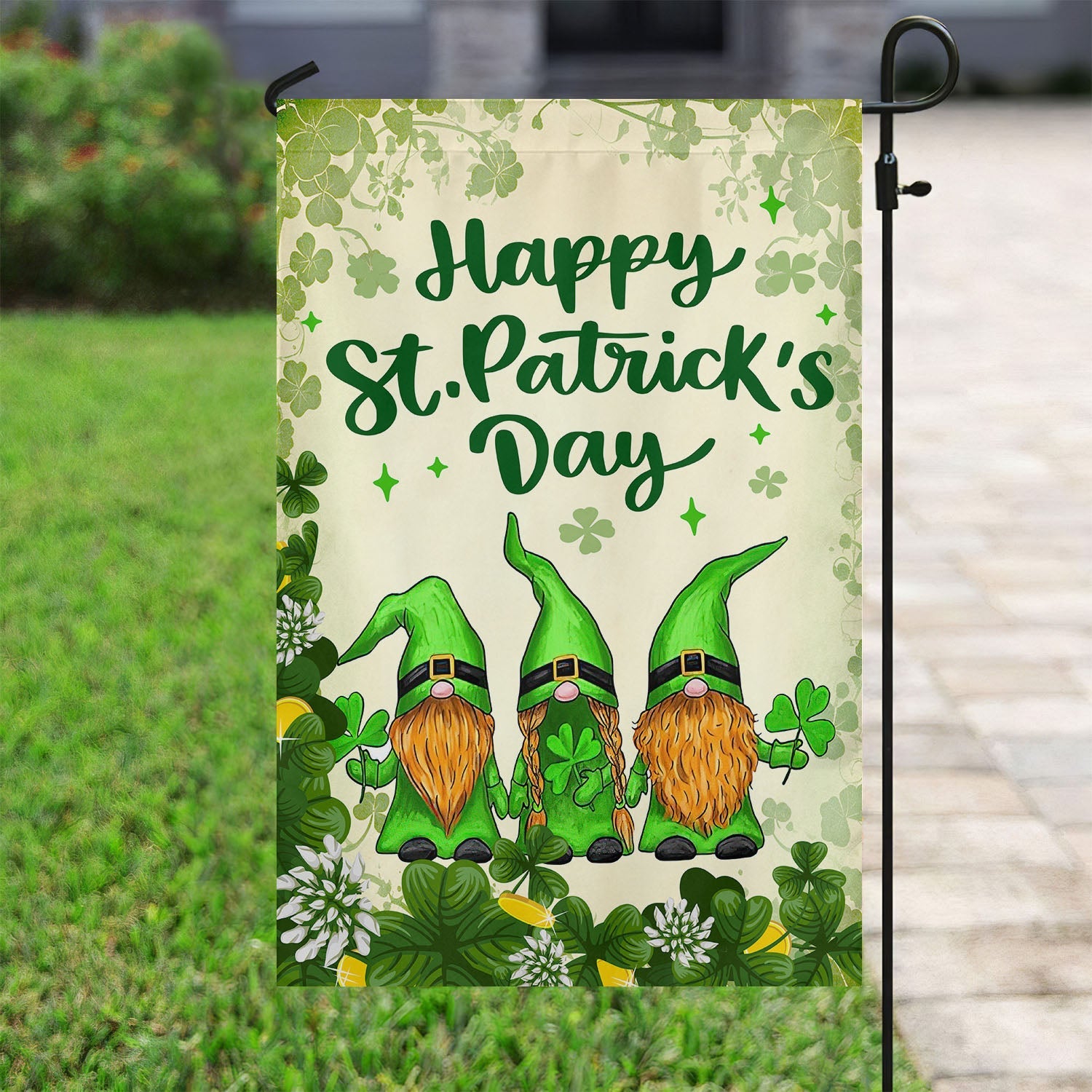 Gnomes Hold The Clovers St Patricks Flag Outdoor Decoration Gift For Gnome Lovers