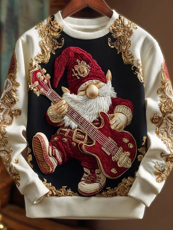 Gnomes Playing Guitar Christmas Holiday Sweatshirt Christmas Presents For Guitar Players